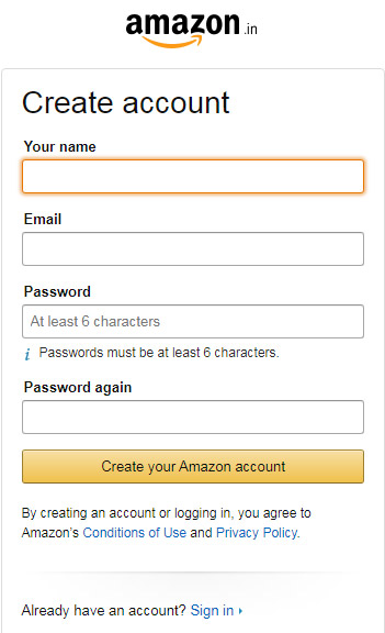 Amazon Account Form