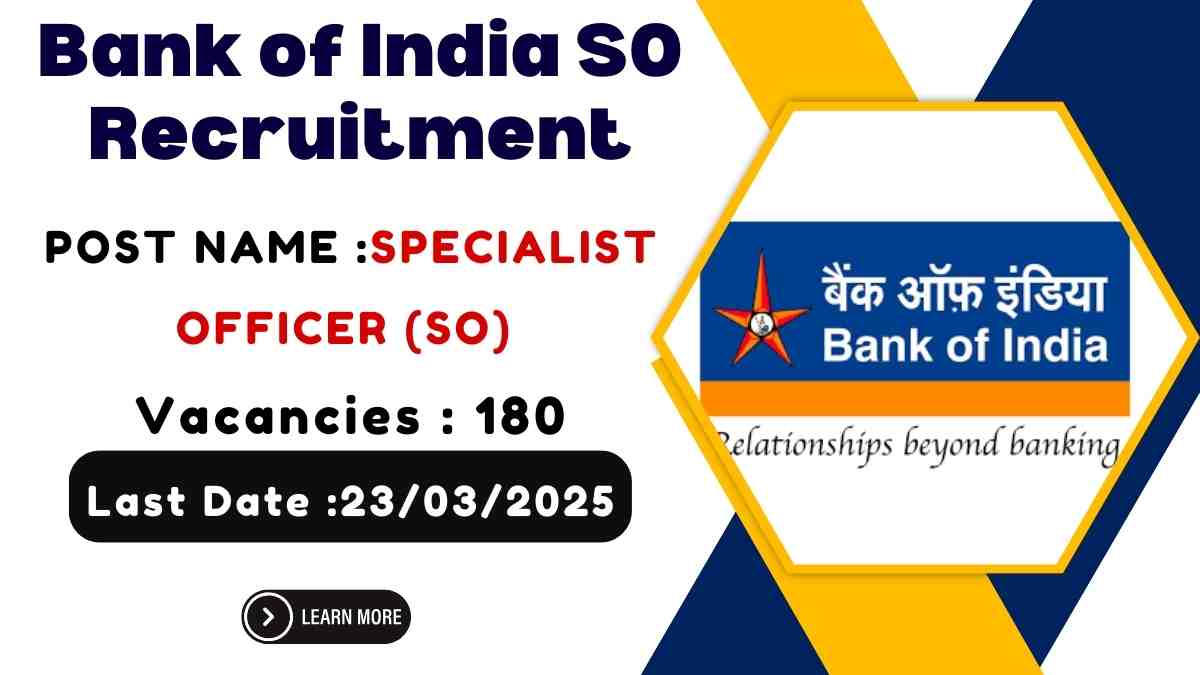 Bank of India SO Recruitment 2025 | बैंक ऑफ इंडिया में Specialist Officer पदों पर भर्ती